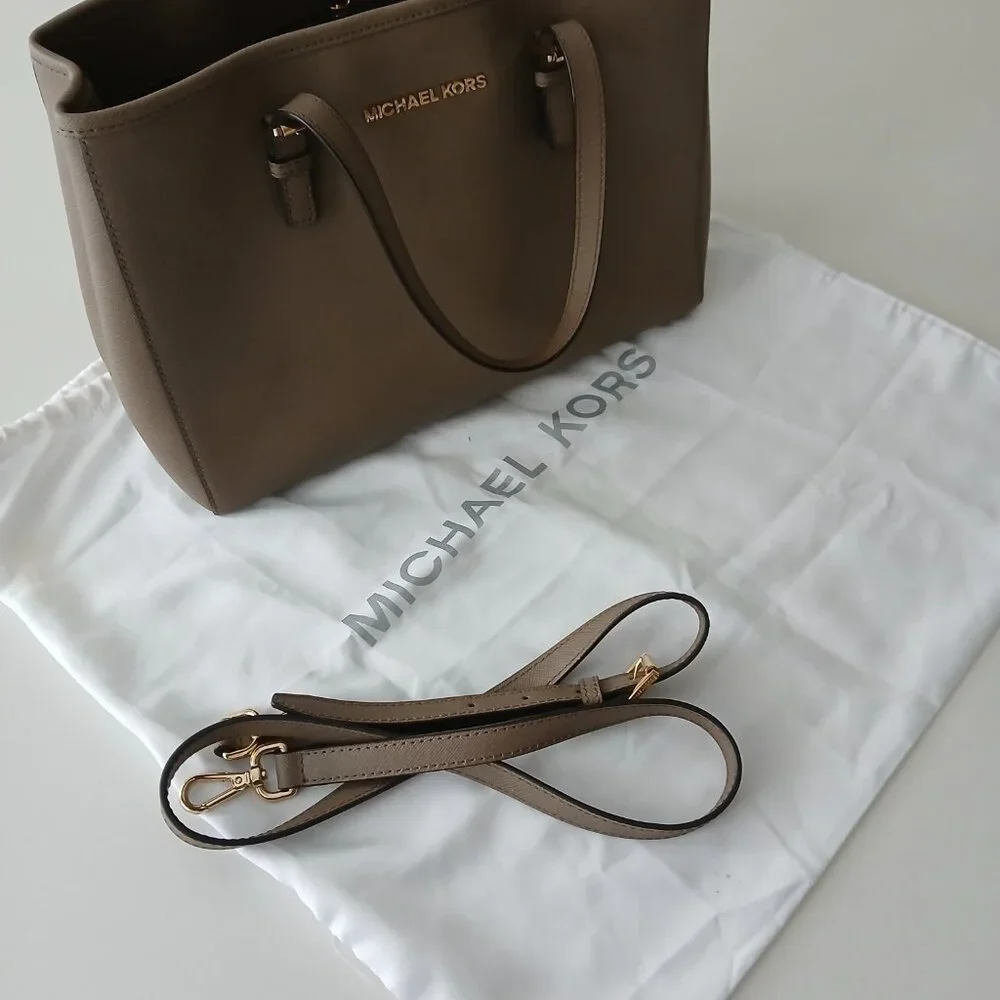 Michael Kors Saffiano Leather Medium Tote - Khaki w/ Gold Hardware